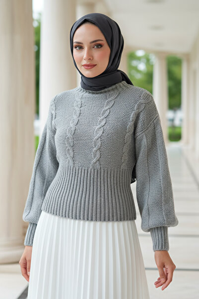 zhrcelebi بلوزة ريبانا محبوكة 0174 - رمادي