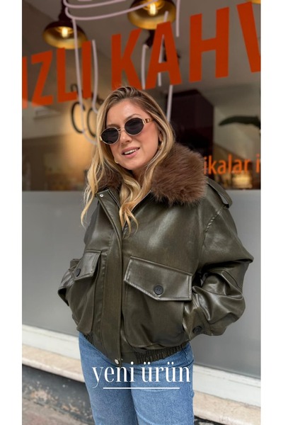 Serpirella Butik سترة جلدية فاخرة بياقة من الفرو