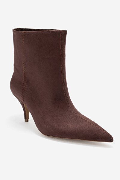 LuviShoes NUVIA Kahverengi Süet Sivri Burunlu Kadın Topuklu Bot