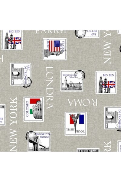 OEM Impermeable Tablecloth Felpata 166, urban model, PVC, gray + white, 160 x 120 cm