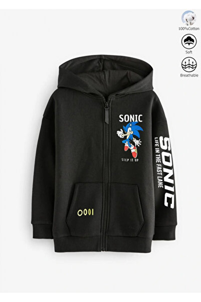 Kidmark Çocuk Modası سترة بغطاء للرأس مطبوعة بتصميم سونيك للأولاد