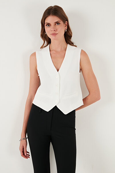 Lela Streç Fitted Fit V Yaka Düğmeli Yelek YELEK 5865971