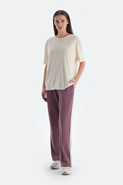 Dagi Plum Women's Modal Blend Side Stripe Detailed Trousers