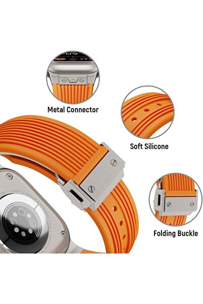 Generic Watch Band for Apple Watch Ultra 2 Band 49mm 45mm 44mm 42mm, Men Luxury Rugged Silicone Rubber