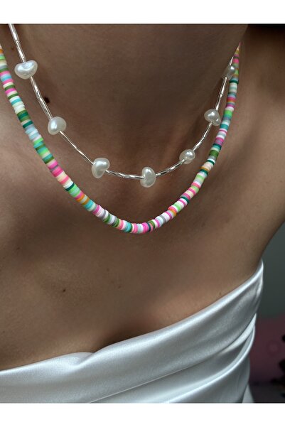 DeNors قلادة من اللؤلؤ وقلادة من تصميم فيمو مكونة من قطعتين