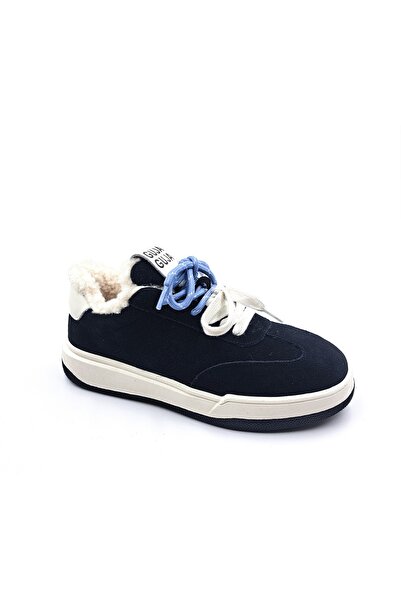 Guja İçi Kürklü Siyah Renk Kadın Süet Sneaker Ayakkabı
