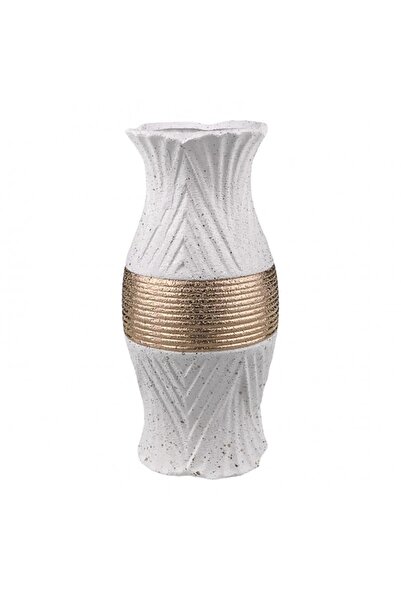 velve Luxury Line ceramic vase, with golden lines and accents, 11x24 cm, White