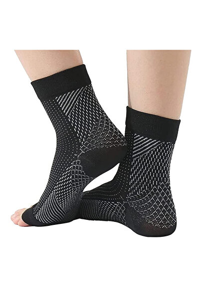 Gümrük Online Plantar Fasyait Destekli 1 Çift "2 Adet" L/XL Beden Parmaksız Nöropati & Kompresyon Çorabı "SİYAH"