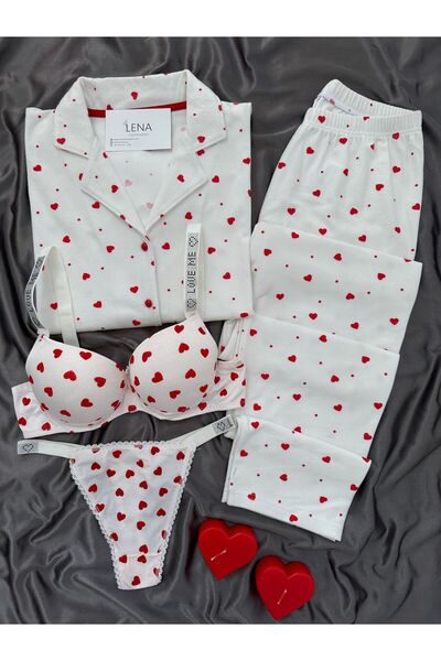 Lena Homewears Σετ πιτζάμες Premium Termosoft με μοτίβο και κουμπιά με γυναικεία εσώρουχα