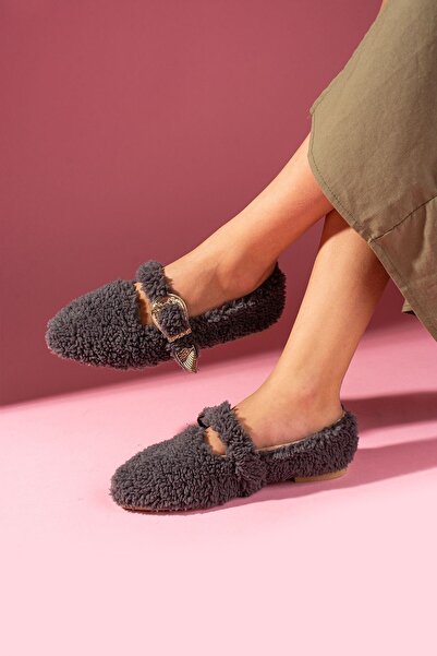 FUGA MODA Olisse Anthracite Towel Textured Western Buckle Belted Home Slippers