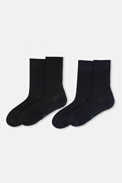 Dagi Тъмносин-черен комплект от 2 чифта мъжки чорапи от четкана бамбукова материя