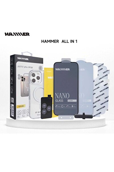 Hammer بكج همر iPhone 16 PRO حمايات أمامية+لقافة+كفر كريستالي ضد الاصفرار والسقوط وخدش مع حماية عدسات