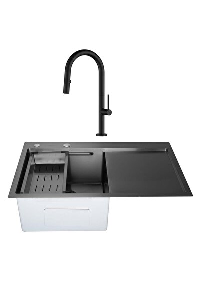 SanDonna SET Chiuveta HD 7850 din inox handmade cu tavita si dozator de sapun+ Baterie SanD