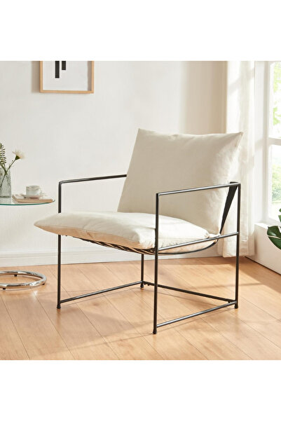 SLLER Modern Tasarım Portatif Berjer, Metal İskeletli Şık , Zarif Tasarım Tekli Koltuk Dolgulu Minder