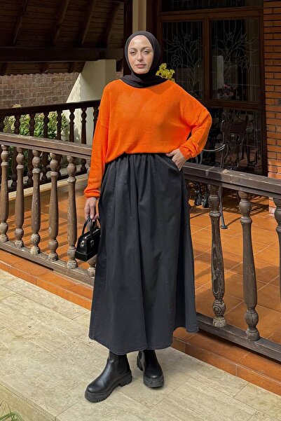 lamelif Πλεκτό πουλόβερ με λαιμόκοψη καγιάκ πορτοκαλί