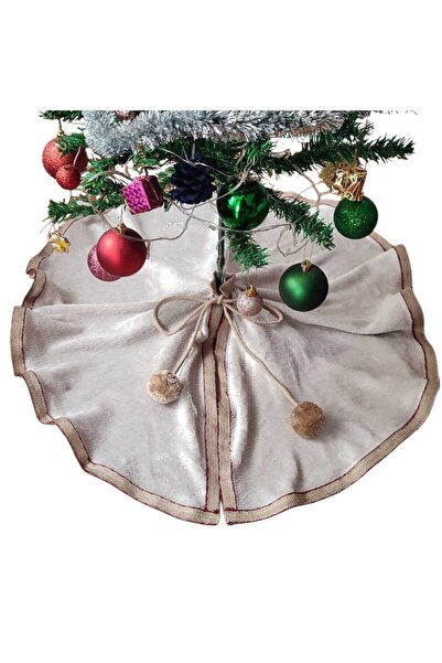 MODA NUR Κάλυμμα κάτω από το χριστουγεννιάτικο δέντρο, κάλυμμα χαλιού πεύκου, κρεμ χρώμα, βελούδινο 70 εκ.