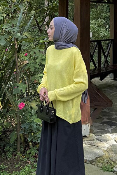 lamelif Boat Neck Knitwear Sweater Yellow