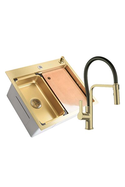 SanDonna SET Chiuveta HD6050 din inox handmade cu dozator de sapun si tavita ...