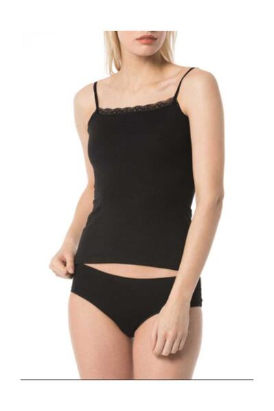 İmer İç Giyim Women's Black Modal String Strap Tank Top 1247