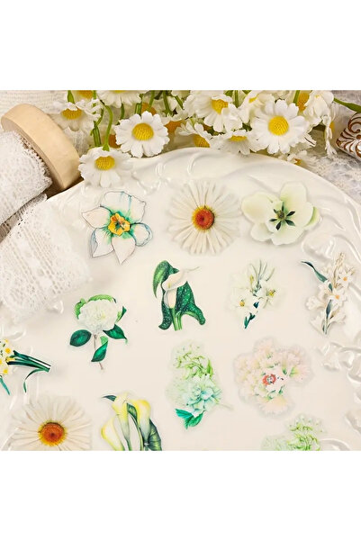 Kolbi Craft مجموعة ملصقات زهور بيضاء شفافة مكونة من 60 قطعة لمخطط يوميات ودفت...