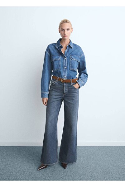 MANGO Woman Düğmeli wide-leg jean pantolon