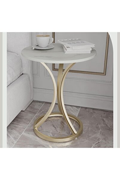 Türkiye End Table, Round Tables, Bedside Table with Gold Metal Legs, Corner Tables with Large Round Base, Mo
