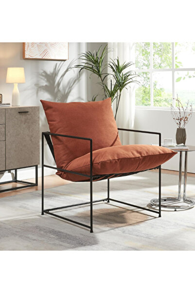 SLLER Modern Tasarım Portatif Berjer, Metal İskeletli Şık , Zarif Tasarım Tekli Koltuk Dolgulu Minder