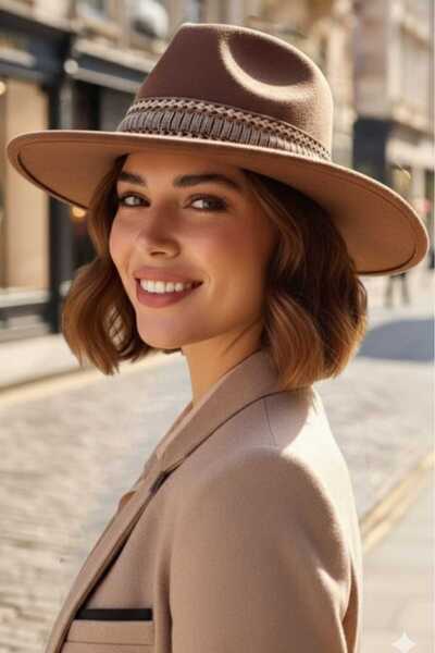 Mood Agenda Women's Wide Brim Bohemian Style Striped Fedora Cashmere Hat