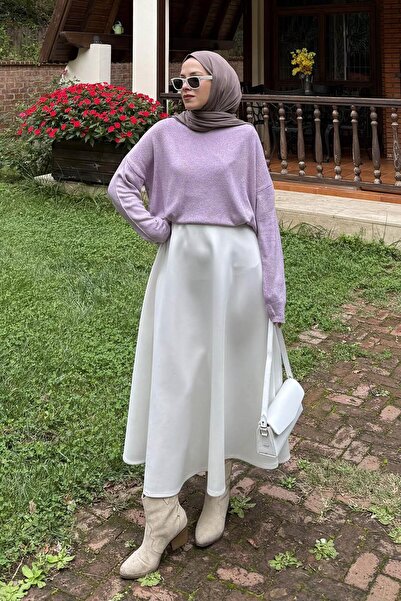 lamelif سترة تريكو برقبة على شكل قارب باللون الأرجواني