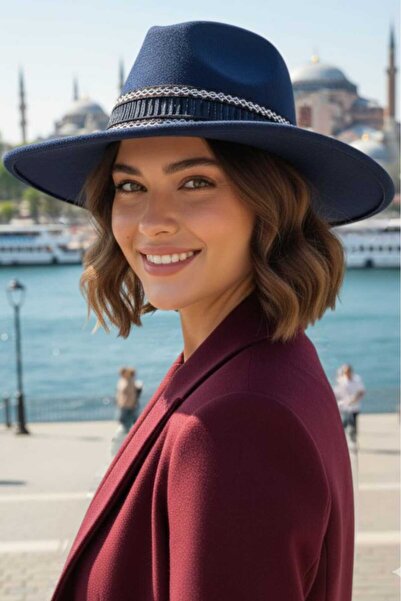 Mood Agenda Women's Wide Brim Bohemian Style Striped Fedora Cashmere Hat