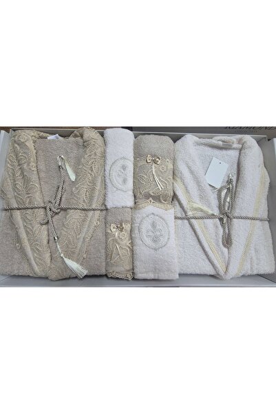 HYEM ÇEYİZLİK 6LI BORNOZSETİ %100 PAMUKLU DANTEL DETAYLI