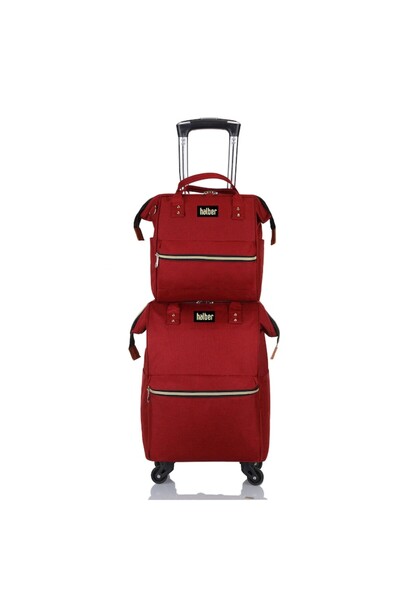 halber 2 in 1 Set, Trolley and Halber Bag, 49x34x20cm and 29x29x16cm, Red
