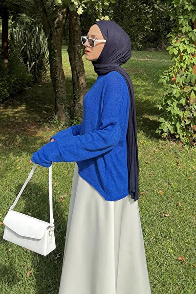 lamelif Kayak Neckline Knitwear Sweater Saks Blue