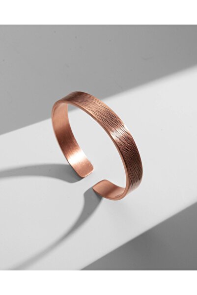 Sırlı Sepet Çizgi Desenli Yazısız Prime Bakır Bilezik