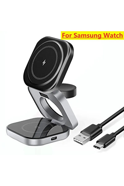 Vikefon حامل شحن لاسلكي مغناطيسي قابل للطي 3 في 1 لساعة سامسونج، متوافق مع آيفون 16 و15 و14، وساعة آبل، وسماعات آيربودز.