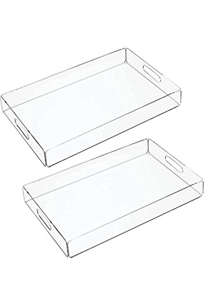 e world unbox happiness Clear Acrylic Serving Tray with handle, Rectangular Set of 2 Serving Tray For Coffee Table, Food, Wi