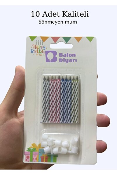 BALON DİYARI Kaliteli Sönmeyen Mum Üfleyince Sönmeyen şaka mumu 10'lu