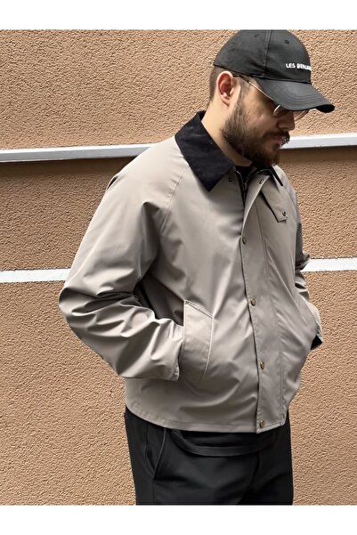 STONCS Ανδρικό μπουφάν με γιακά με αντίθεση σε μπεζ χρώμα