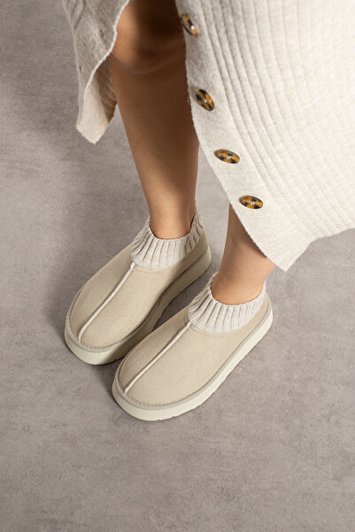 pasyone Бежеві жіночі трикотажні черевики з високим халявою, товстою підошвою, замшевою підкладкою та хутряною підкладкою.