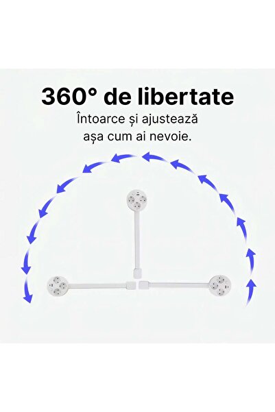 OEM Prelungitor telescopic 3x Schuko cu USB-A și USB-C, rotație 360°, reglabil până la 67 cm
