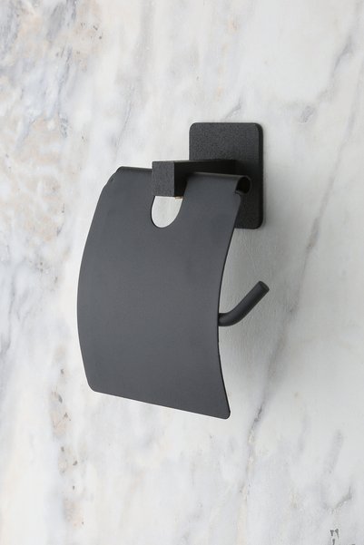 ERFAHOME Adhesive Square Black Lid Toilet Paper Holder No More Drilling!