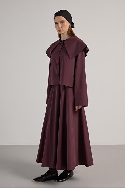 minaaise Kadın Mürdüm Premium Tasarım Kısa Trençkot 30011