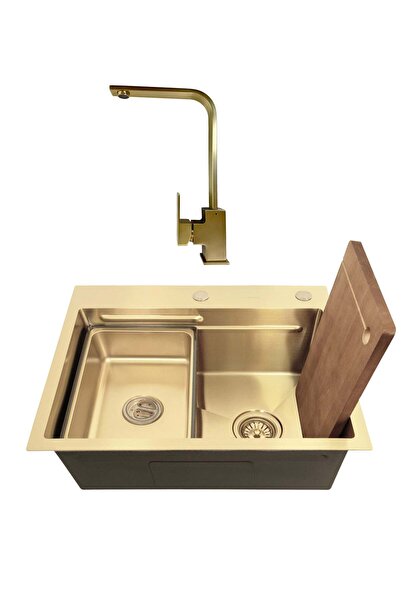 SanDonna SET Chiuveta HD6050 din inox handmade cu dozator de sapun si tavita de scurgere + Baterie S