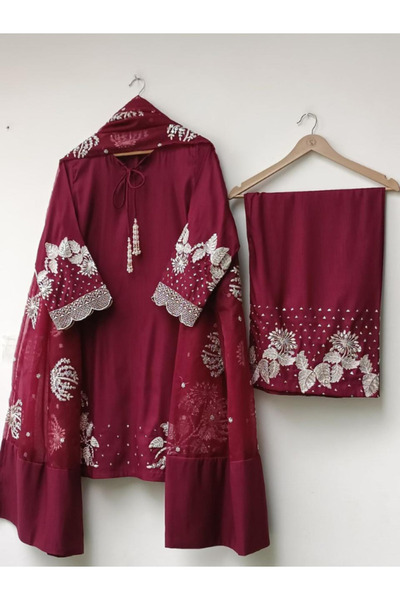 MYSMAR Mymsar Maroon Crepe Kameez Salwar Dupatta - HRT4183 | Maroon