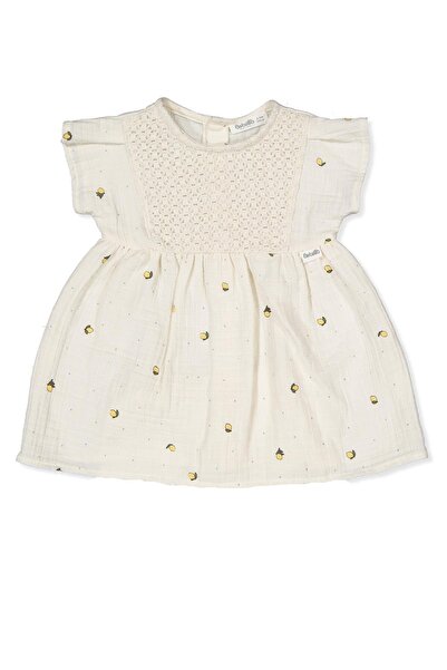 Bebetto فستان من الموسلين المنسوج (ليمون حلو) بلون إكرو داكن