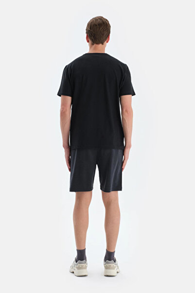 Dagi Μαύρο μπλουζάκι με λαιμόκοψη πλεκτό από λινό μείγμα