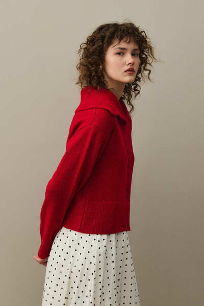 Fahhar Wide Collar Mohair Cardigan Red
