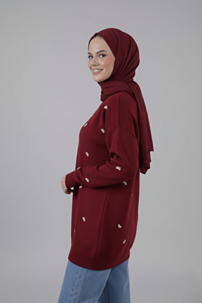 hayal giyim Elegant Bow Embroidered Knit Sweater - Burgundy