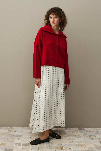 Fahhar Wide Collar Mohair Cardigan Red