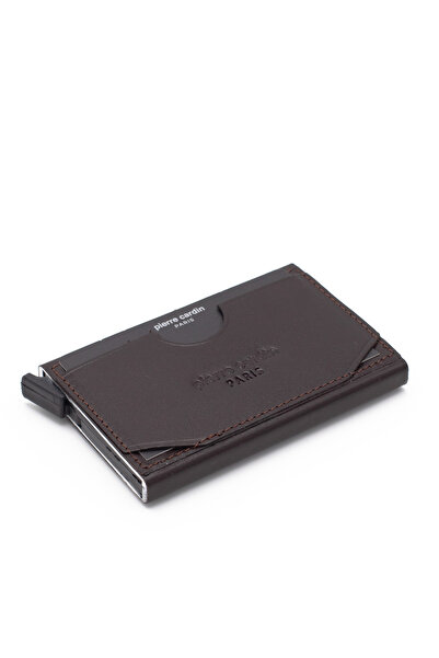 Pierre Cardin Brown Unisex Automatic Leather Card Holder 0273K4Y